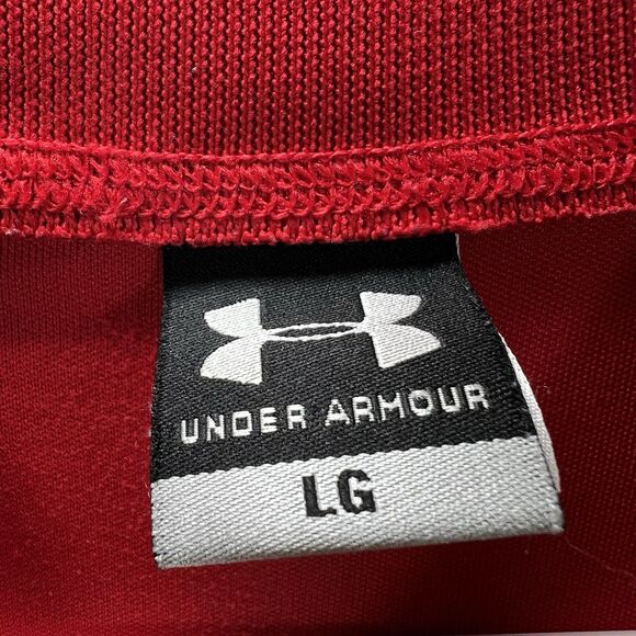Under Armour Short Sleeve Mock Neck Relaxed Fit Shirt Mens Size Large Red Logo - Picture 6 of 10
